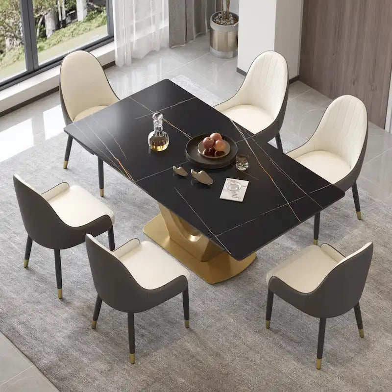 Table à manger moderne en marbre avec piédestal en V, table de cuisine en ardoise