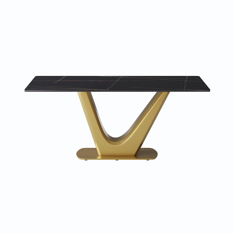 Table à manger moderne en marbre avec piédestal en V, table de cuisine en ardoise