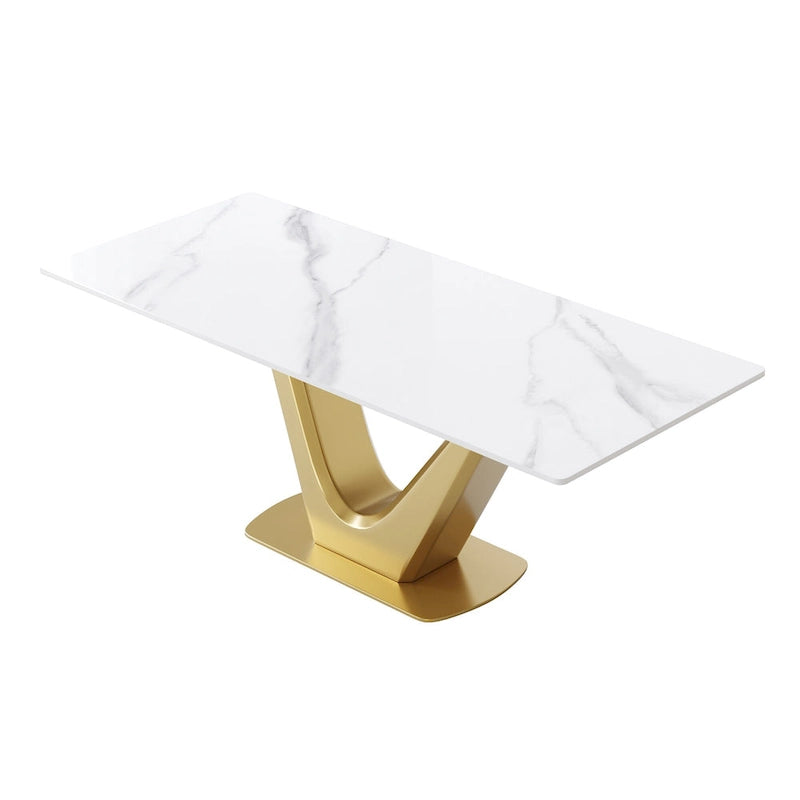 Table à manger moderne en marbre avec piédestal en V, table de cuisine en ardoise