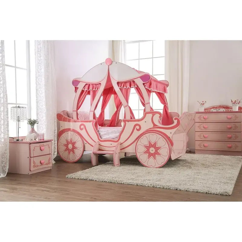 Lit carrosse en bois rose