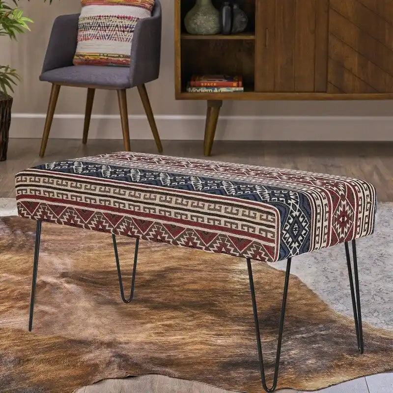 Banc ottoman en tissu rectangulaire rembourré pour chambre à coucher