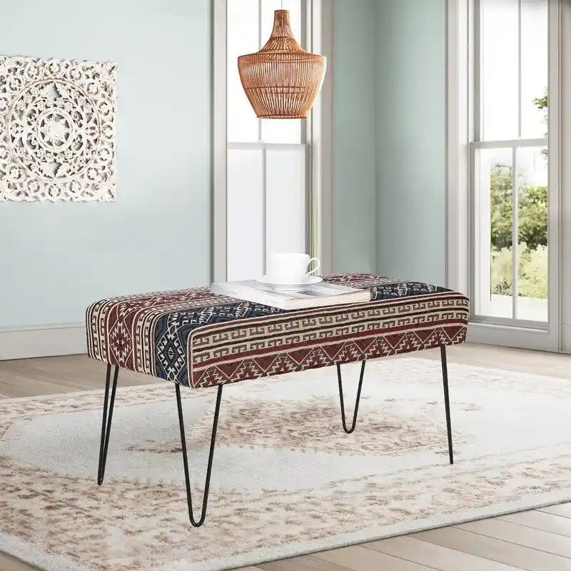 Banc ottoman en tissu rectangulaire rembourré pour chambre à coucher
