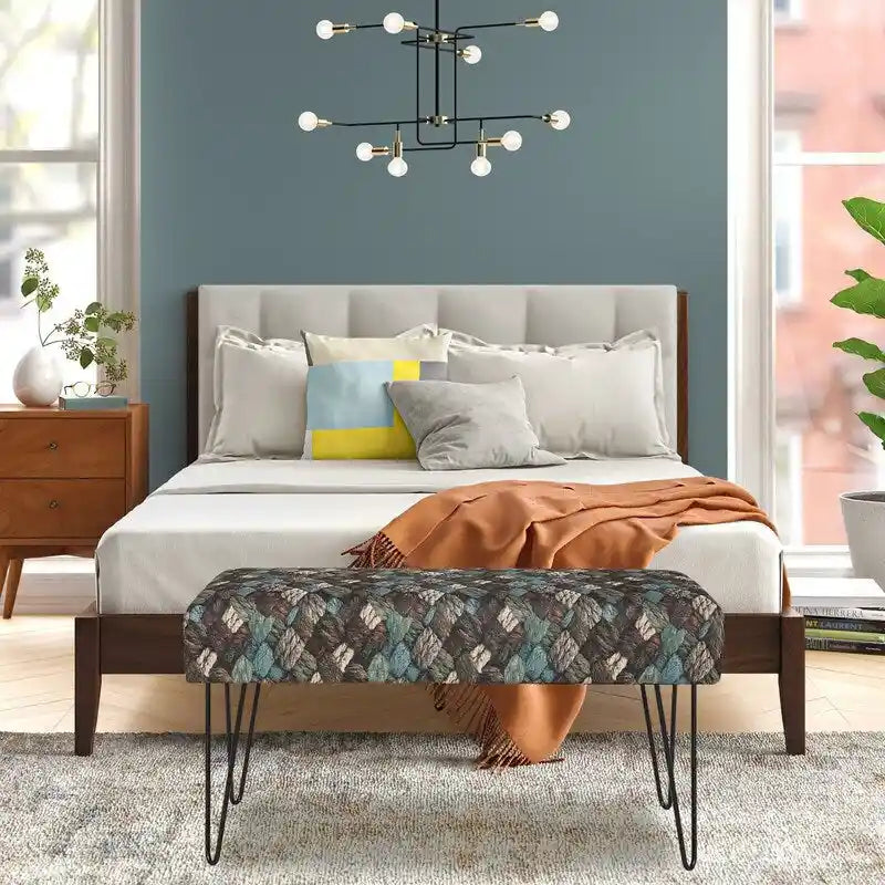Banc ottoman en tissu rectangulaire rembourré pour chambre à coucher