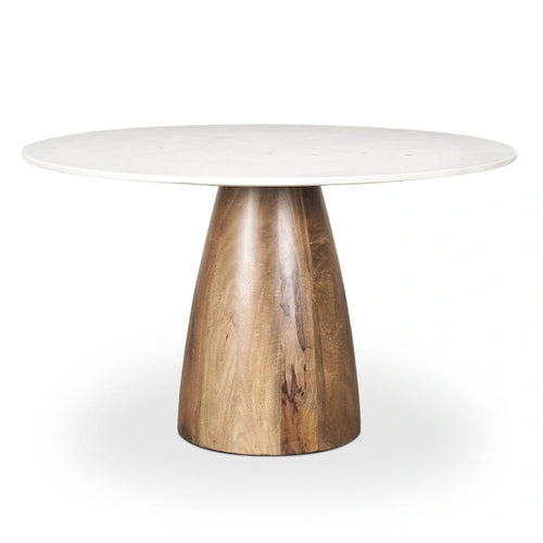 Allyson 48 Round Medium Brown w/ White Marble Pedestal Dining Table - 48.0L x 48.0W x 30.0H