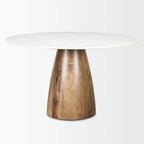 Table de salle à manger ronde, marron moyen avec piédestal en marbre blanc - 48,0L x 48,0l x 30,0H