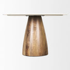 Table de salle à manger ronde, marron moyen avec piédestal en marbre blanc - 48,0L x 48,0l x 30,0H