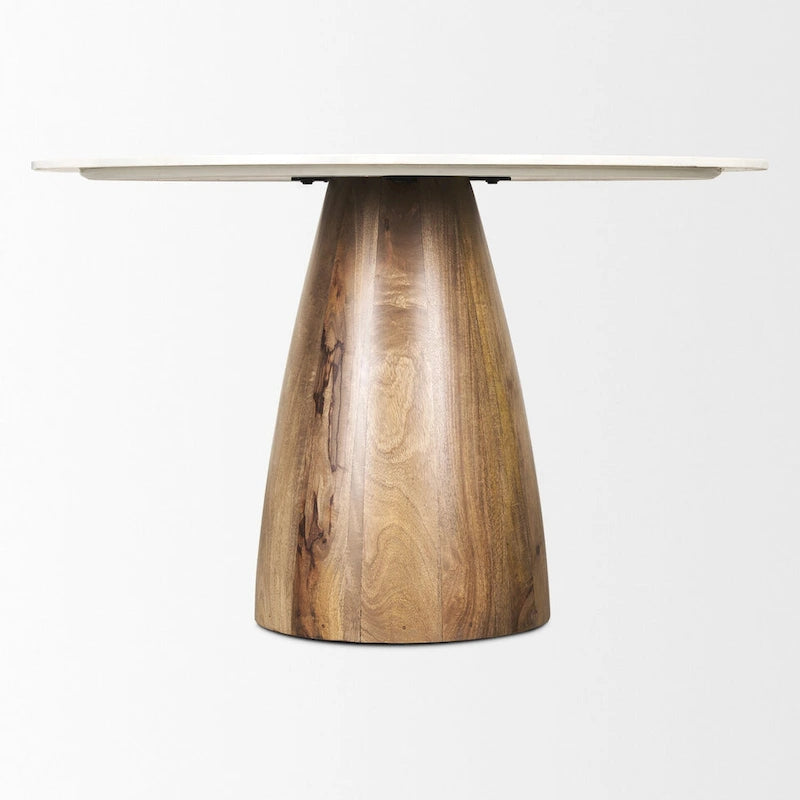 Allyson Table de salle à manger piédestal en marbre blanc et brun moyen, ronde, 48 po - 48,0 L x 48,0 l x 30,0 H