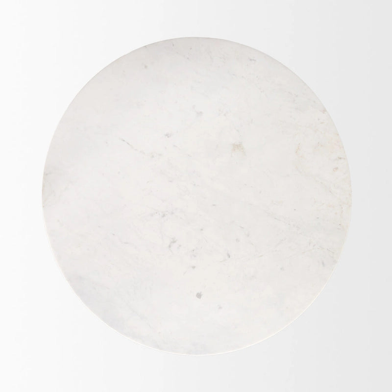Allyson Table de salle à manger piédestal en marbre blanc et brun moyen, ronde, 48 po - 48,0 L x 48,0 l x 30,0 H
