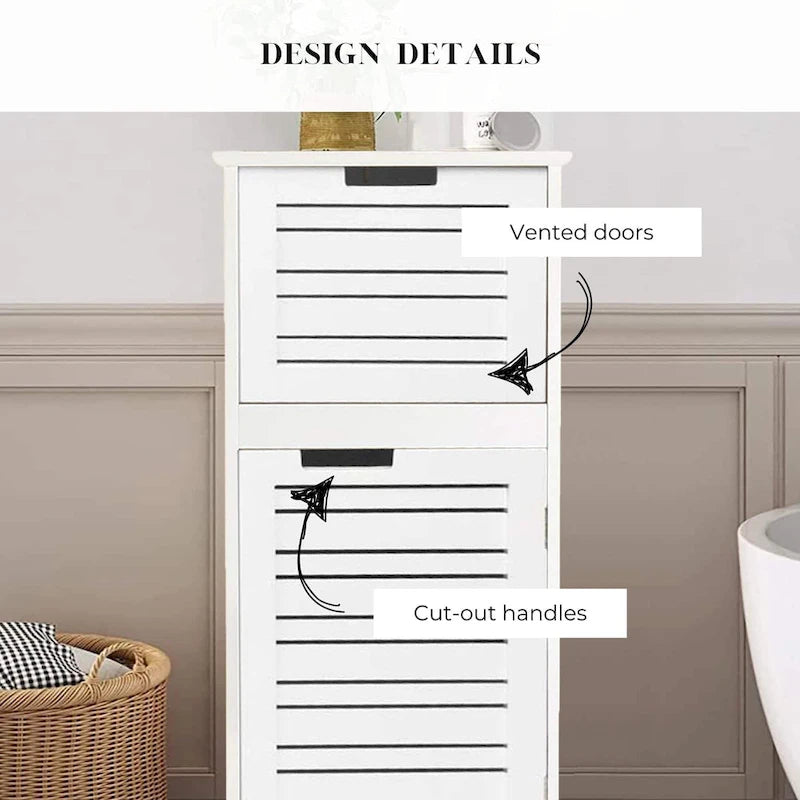 Meuble de Rangement pour Linge de Bain Blanc Miami avec Porte et Tiroir Ventilés - 14.7L x 11.13W x 32.12H