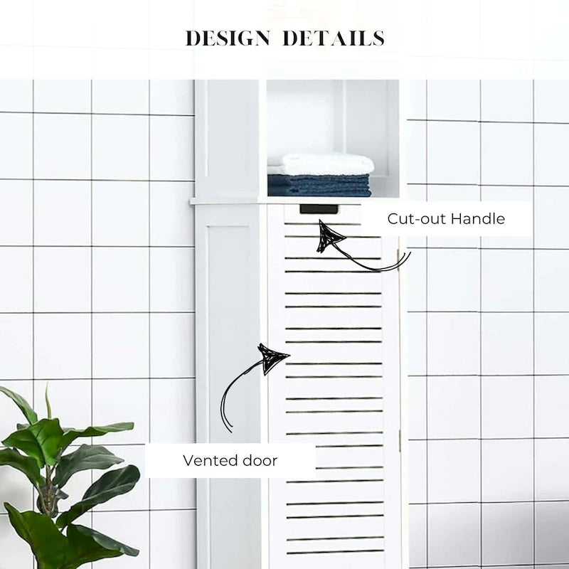 Meuble de Rangement pour Linge de Bain Blanc Miami avec Porte et Tiroir Ventilés - 14.7L x 11.13W x 32.12H