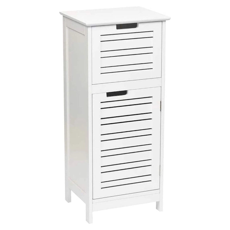 Meuble de Rangement pour Linge de Bain Blanc Miami avec Porte et Tiroir Ventilés - 14.7L x 11.13W x 32.12H