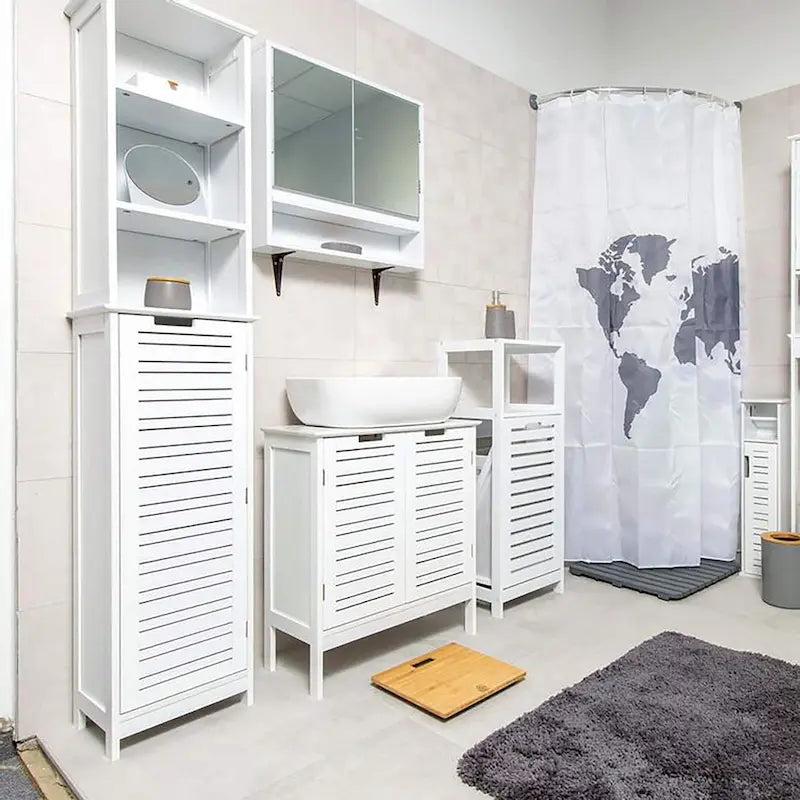 Meuble de Rangement pour Linge de Bain Blanc Miami avec Porte et Tiroir Ventilés - 14.7L x 11.13W x 32.12H
