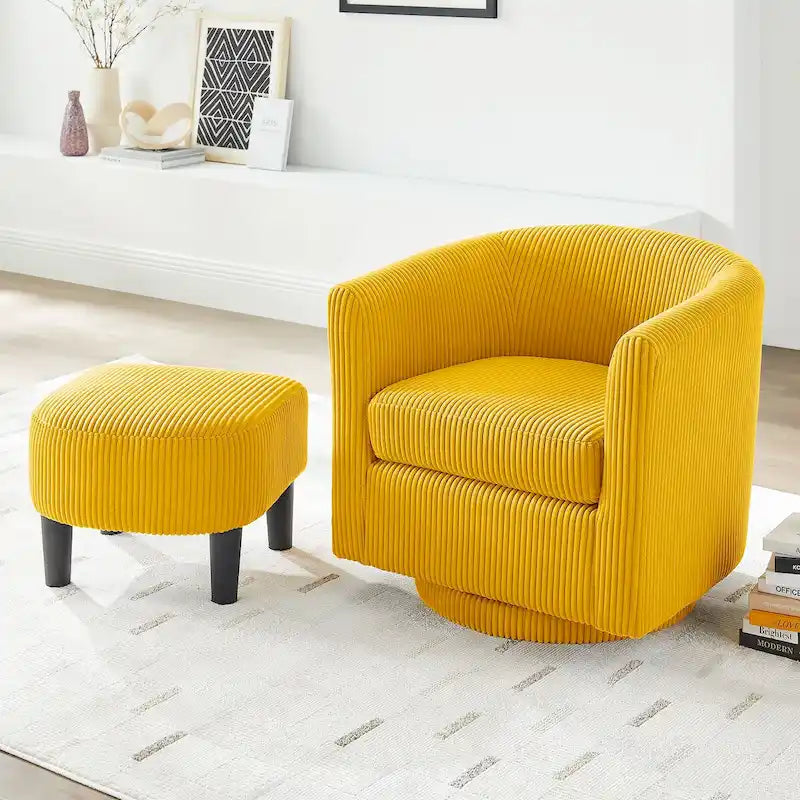 Fauteuil d'appoint pivotant à 360° en velours côtelé, canapé individuel confortable avec ottoman pour salon ou chambre à coucher