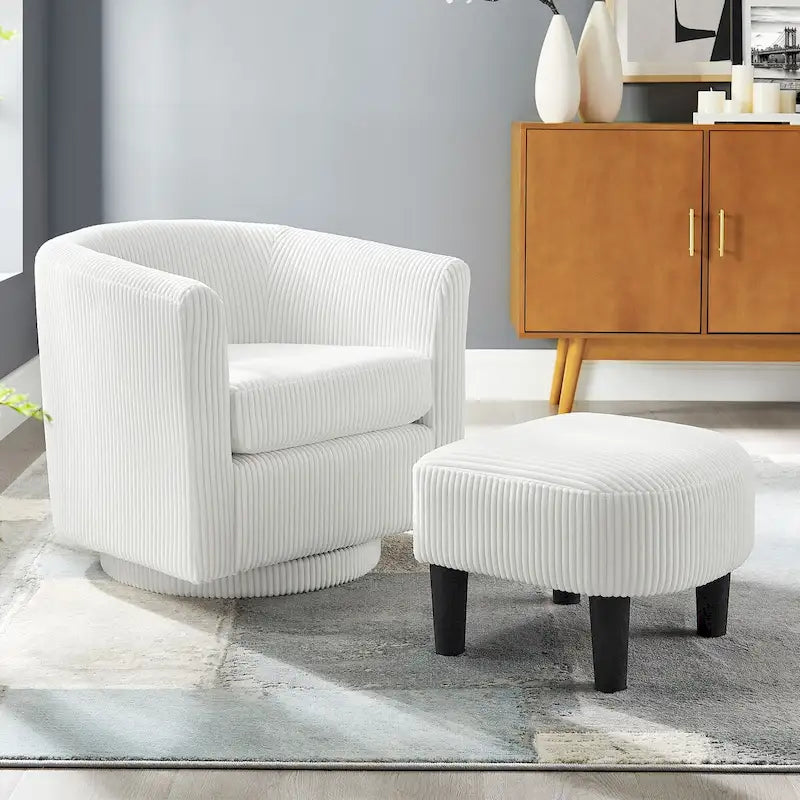 Fauteuil d'appoint pivotant à 360° en velours côtelé, canapé individuel confortable avec ottoman pour salon ou chambre à coucher
