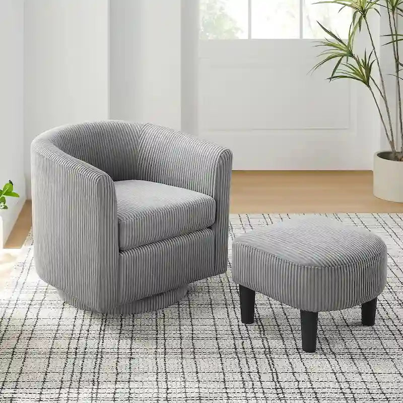 Fauteuil d'appoint pivotant à 360° en velours côtelé, canapé individuel confortable avec ottoman pour salon ou chambre à coucher