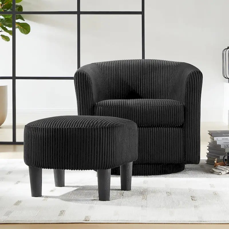 Fauteuil d'appoint pivotant à 360° en velours côtelé, canapé individuel confortable avec ottoman pour salon ou chambre à coucher