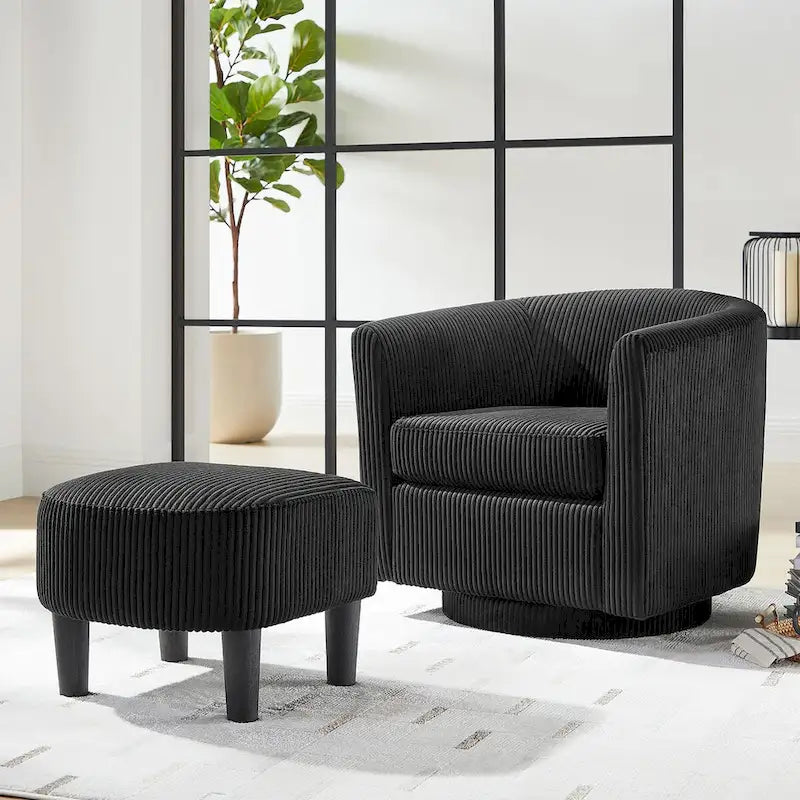 Fauteuil d'appoint pivotant à 360° en velours côtelé, canapé individuel confortable avec ottoman pour salon ou chambre à coucher