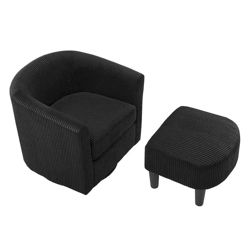 Fauteuil d'appoint pivotant à 360° en velours côtelé, canapé individuel confortable avec ottoman pour salon ou chambre à coucher