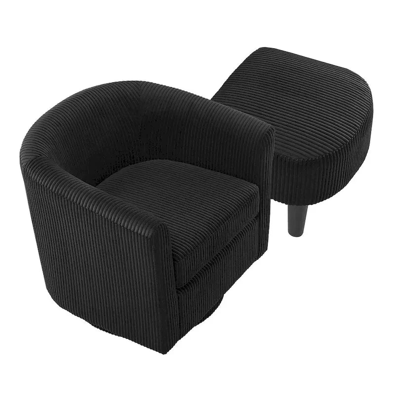 Fauteuil d'appoint pivotant à 360° en velours côtelé, canapé individuel confortable avec ottoman pour salon ou chambre à coucher