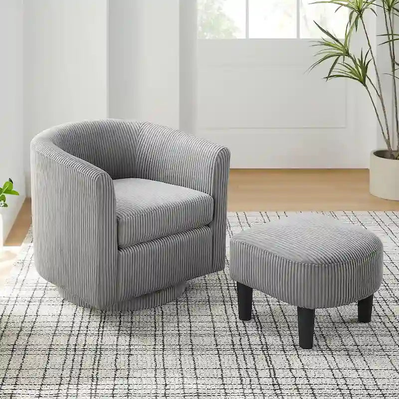 Fauteuil d'appoint pivotant à 360° en velours côtelé, canapé individuel confortable avec ottoman pour salon ou chambre à coucher
