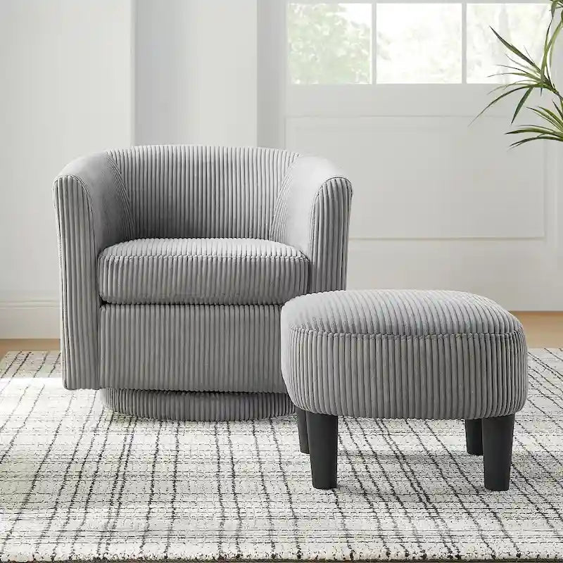 Fauteuil d'appoint pivotant à 360° en velours côtelé, canapé individuel confortable avec ottoman pour salon ou chambre à coucher