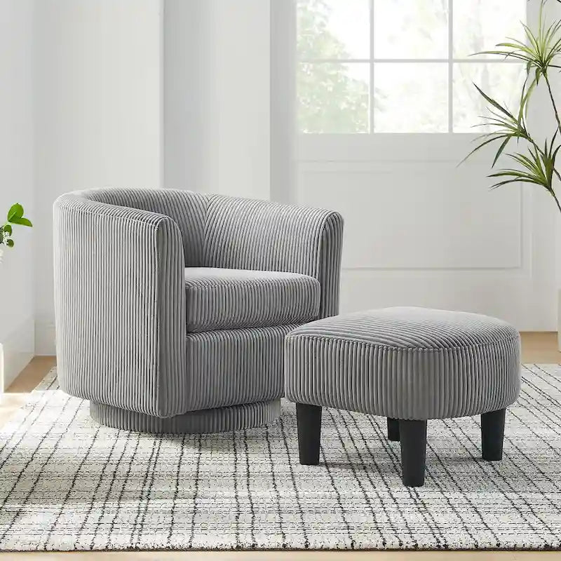 Fauteuil d'appoint pivotant à 360° en velours côtelé, canapé individuel confortable avec ottoman pour salon ou chambre à coucher