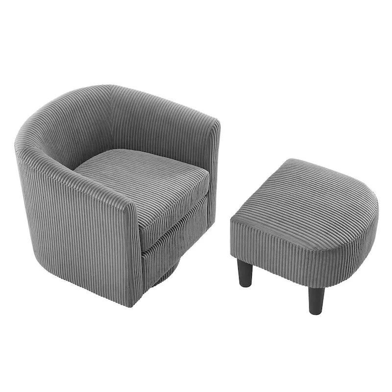 Fauteuil d'appoint pivotant à 360° en velours côtelé, canapé individuel confortable avec ottoman pour salon ou chambre à coucher