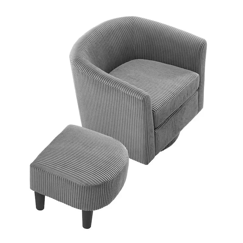 Fauteuil d'appoint pivotant à 360° en velours côtelé, canapé individuel confortable avec ottoman pour salon ou chambre à coucher