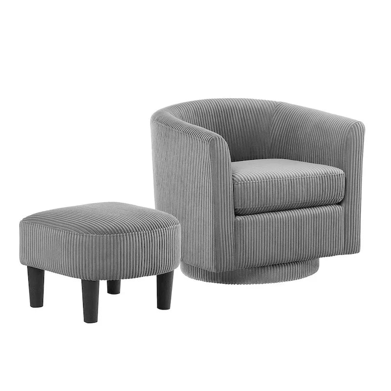 Fauteuil d'appoint pivotant à 360° en velours côtelé, canapé individuel confortable avec ottoman pour salon ou chambre à coucher