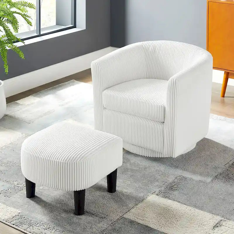 Fauteuil d'appoint pivotant à 360° en velours côtelé, canapé individuel confortable avec ottoman pour salon ou chambre à coucher