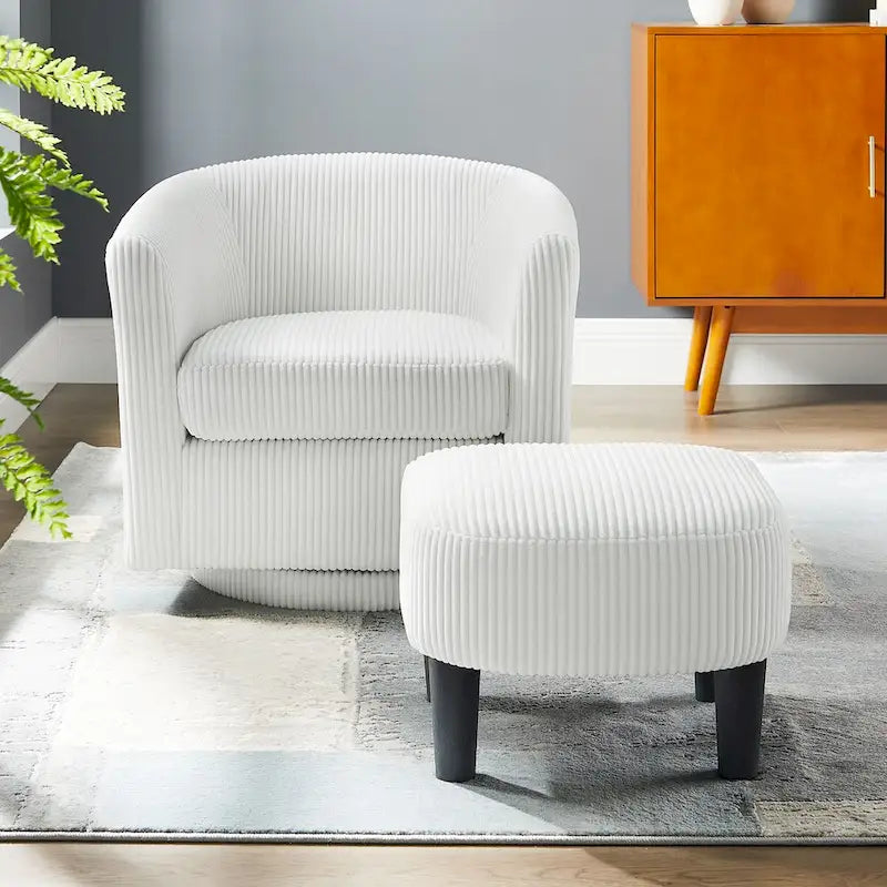 Fauteuil d'appoint pivotant à 360° en velours côtelé, canapé individuel confortable avec ottoman pour salon ou chambre à coucher