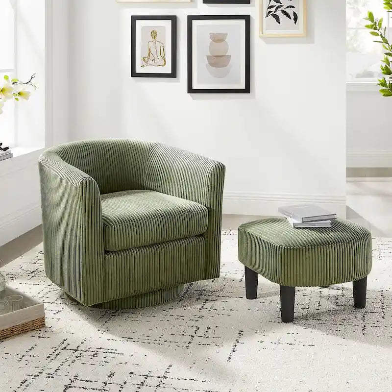 Fauteuil d'appoint pivotant à 360° en velours côtelé, canapé individuel confortable avec ottoman pour salon ou chambre à coucher
