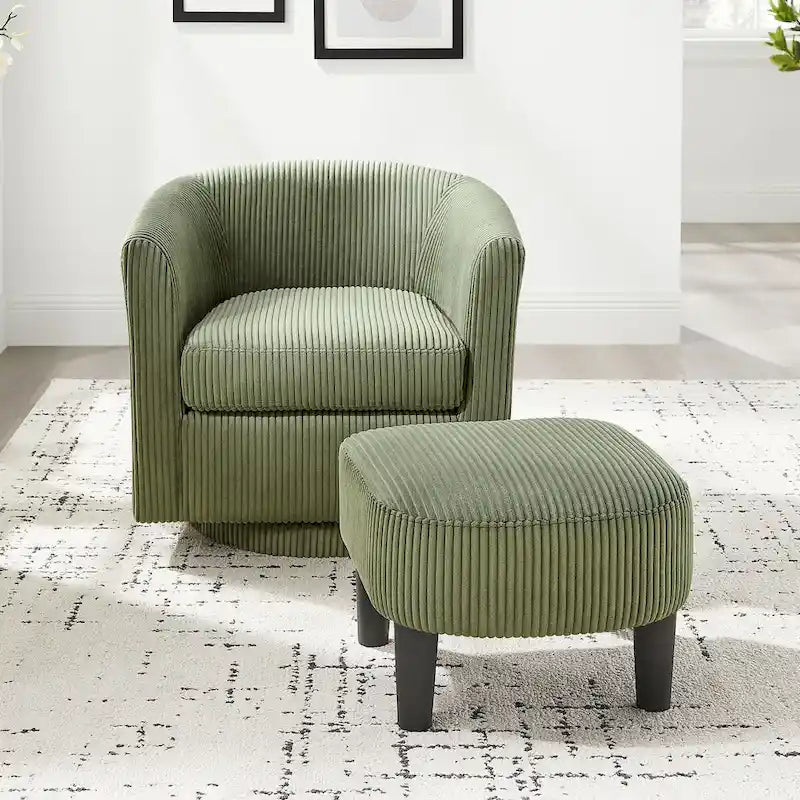 Fauteuil d'appoint pivotant à 360° en velours côtelé, canapé individuel confortable avec ottoman pour salon ou chambre à coucher