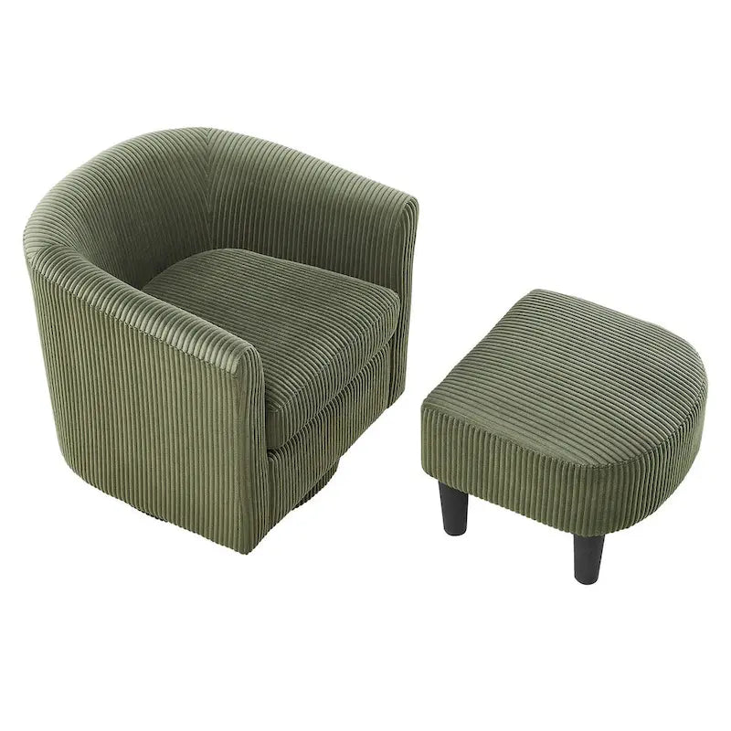 Fauteuil d'appoint pivotant à 360° en velours côtelé, canapé individuel confortable avec ottoman pour salon ou chambre à coucher