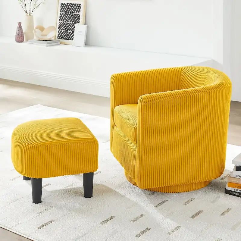 Fauteuil d'appoint pivotant à 360° en velours côtelé, canapé individuel confortable avec ottoman pour salon ou chambre à coucher