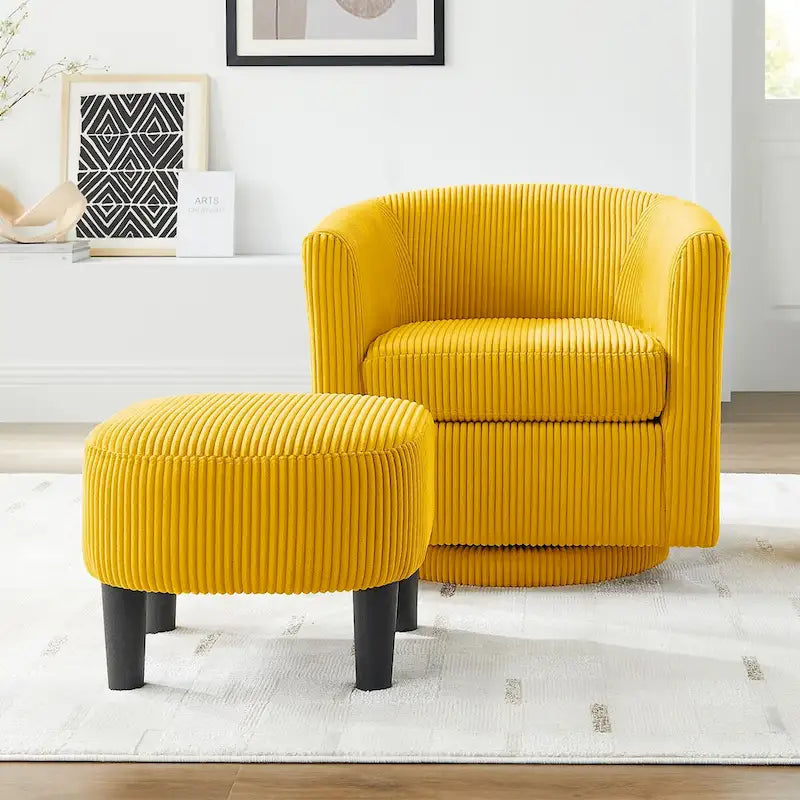 Fauteuil d'appoint pivotant à 360° en velours côtelé, canapé individuel confortable avec ottoman pour salon ou chambre à coucher