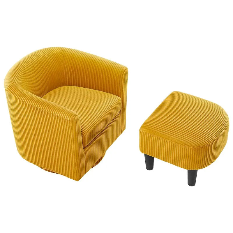 Fauteuil d'appoint pivotant à 360° en velours côtelé, canapé individuel confortable avec ottoman pour salon ou chambre à coucher