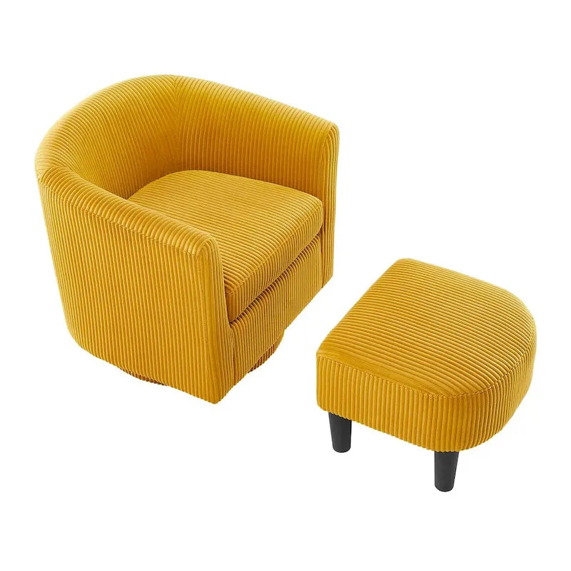 Fauteuil d'appoint pivotant à 360° en velours côtelé, canapé individuel confortable avec ottoman pour salon ou chambre à coucher