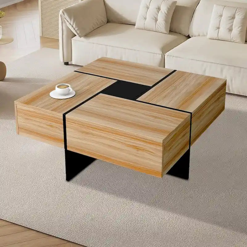 Table basse unique et élégante en bois avec plateau coulissant extensible