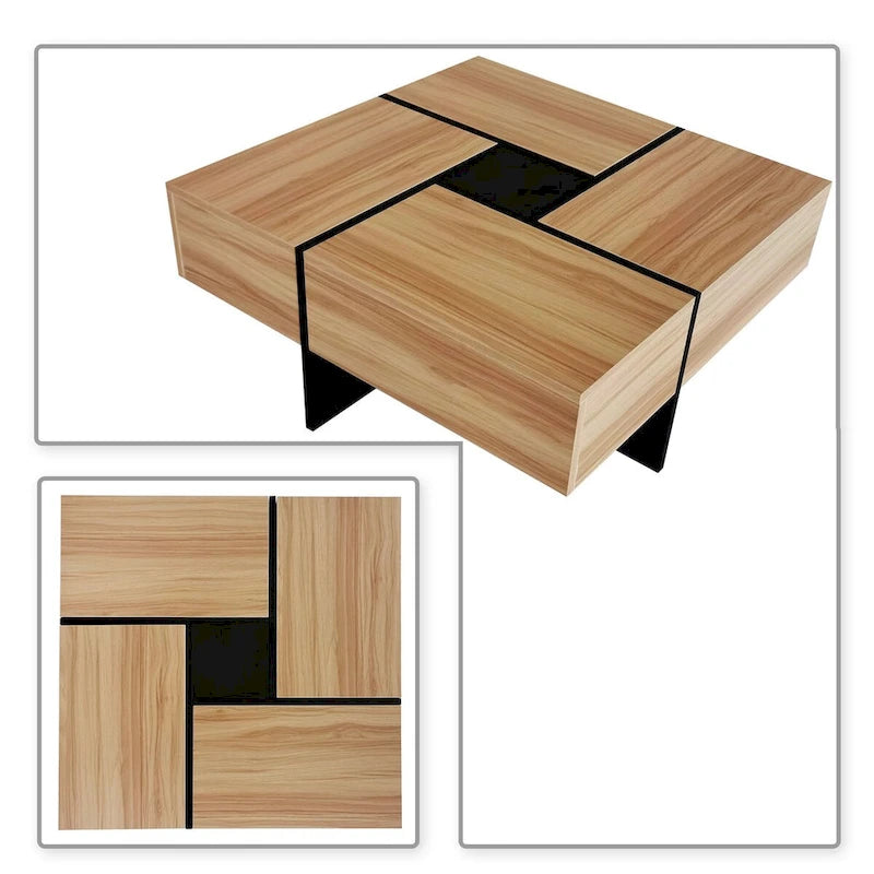 Table basse unique et élégante en bois avec plateau coulissant extensible
