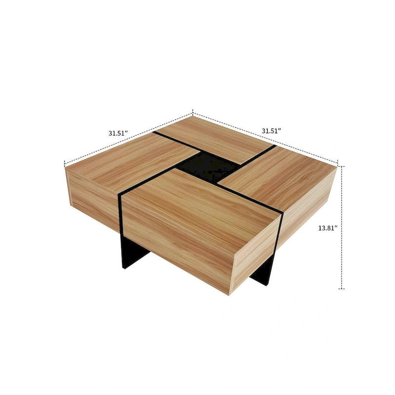 Table basse unique et élégante en bois avec plateau coulissant extensible