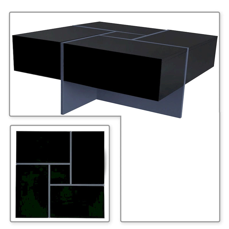 Table basse unique et élégante en bois avec plateau coulissant extensible