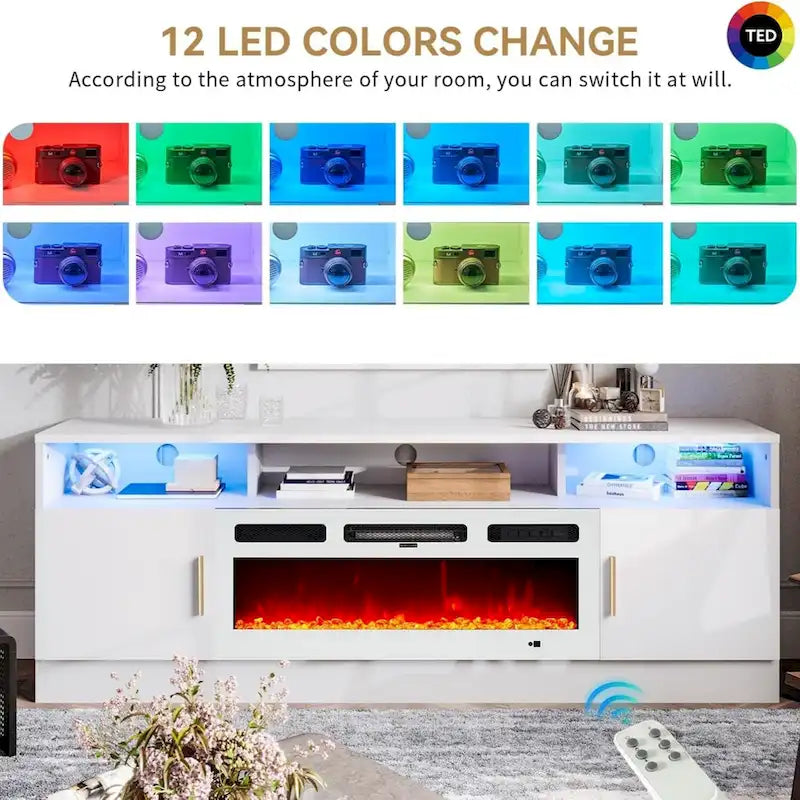 Meuble TV de cheminée de 70 po avec foyer électrique de 36 po