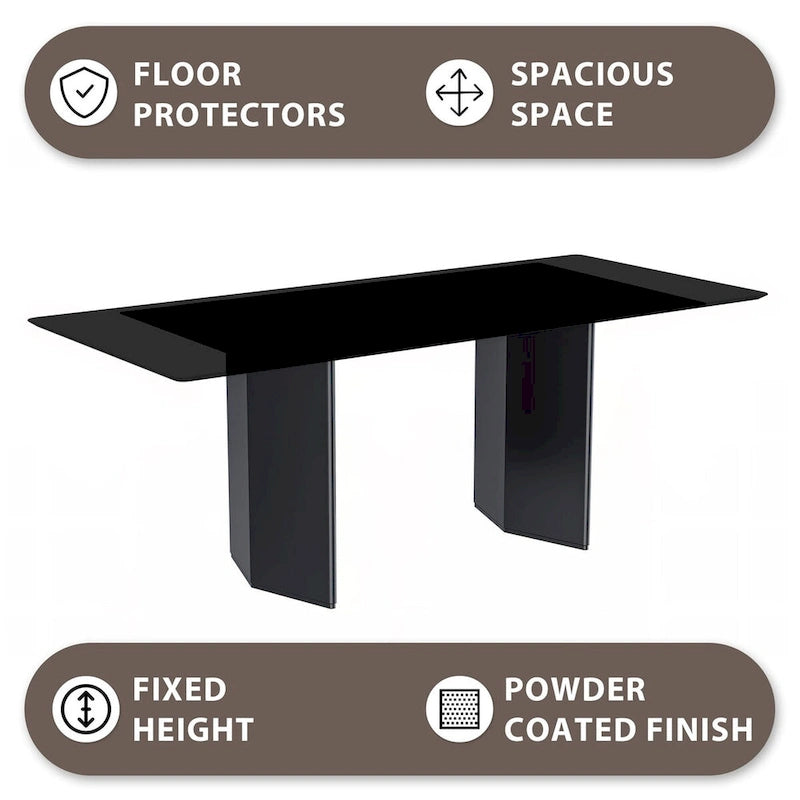 Table à manger rectangulaire avec plateau en verre/pierre frittée et piètement en acier
