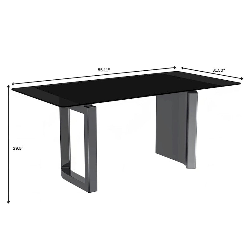 Table à manger rectangulaire avec plateau en verre/pierre frittée et piètement en acier