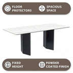 Table à manger rectangulaire avec plateau en verre/pierre frittée et piètement en acier