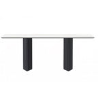 Table à manger rectangulaire avec plateau en verre/pierre frittée et piètement en acier