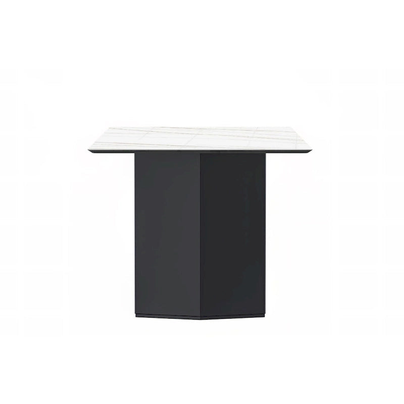Table à manger rectangulaire avec plateau en verre/pierre frittée et piètement en acier