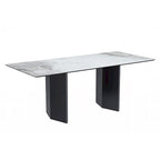 Table à manger rectangulaire avec plateau en verre/pierre frittée et piètement en acier