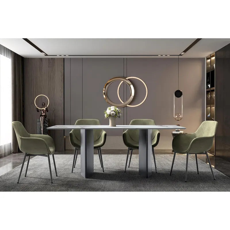 Table à manger rectangulaire avec plateau en verre/pierre frittée et piètement en acier